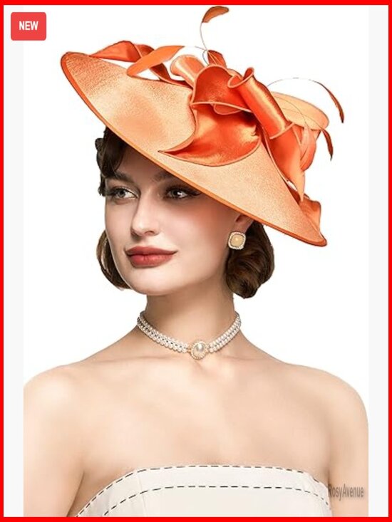Large Fascinator Hat with Flower Feathers Derby Tea Party Wedding main image 4